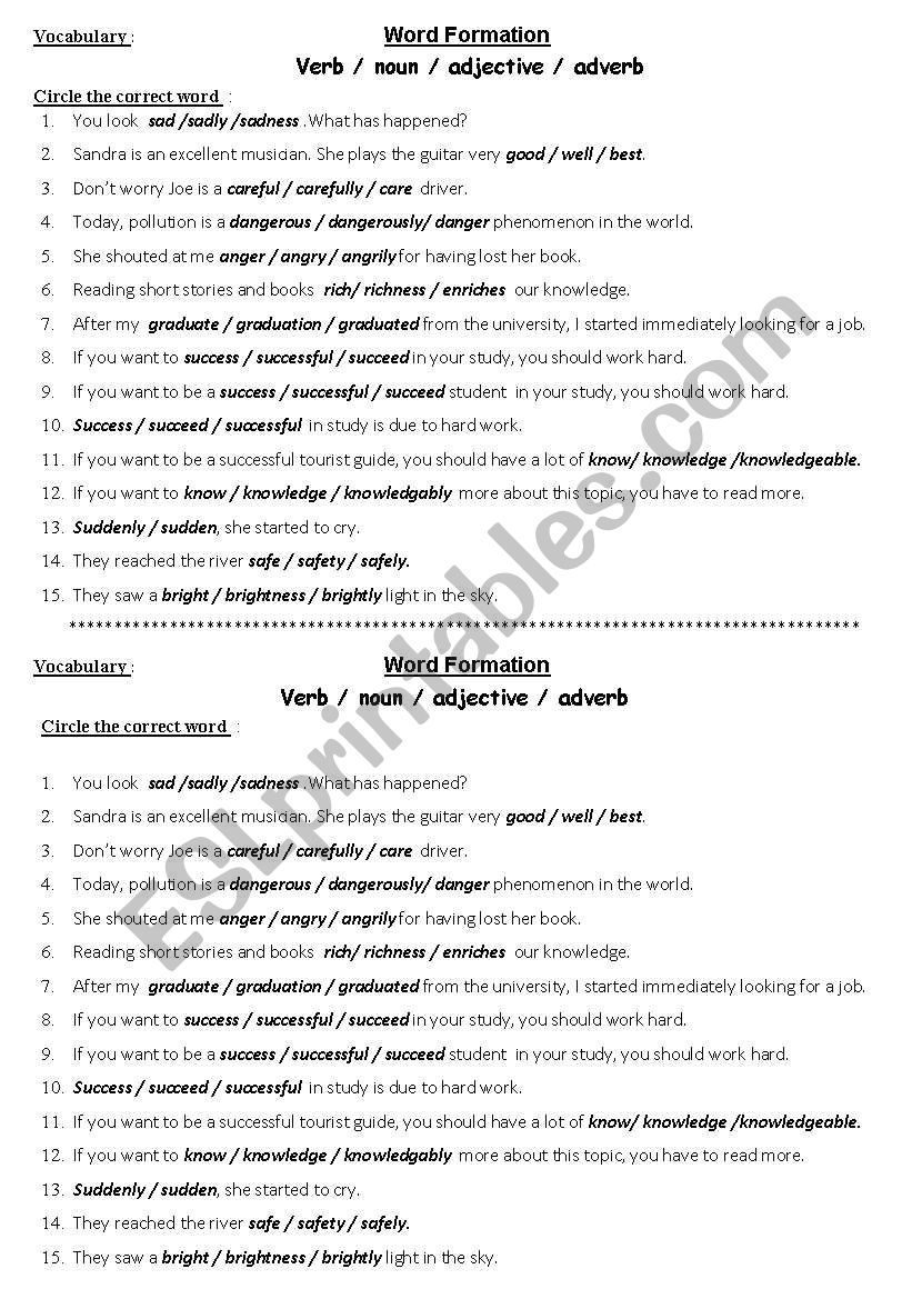 word formation  worksheet