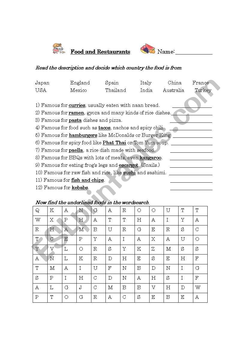 Foods from around the world worksheet