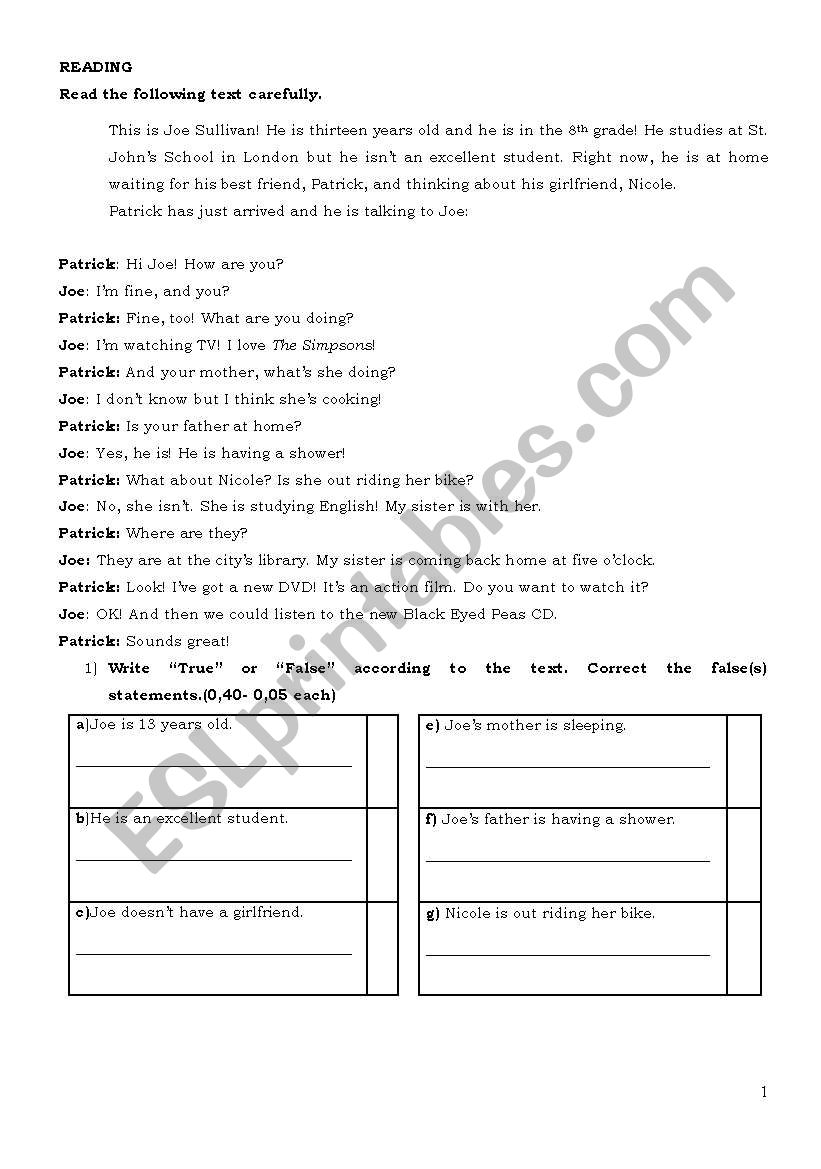 test for 6th grade worksheet