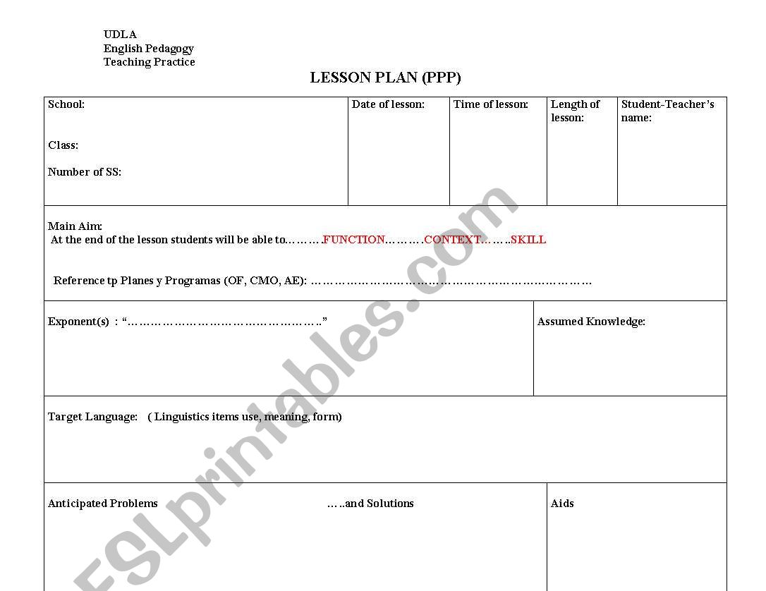 lesson plan format worksheet