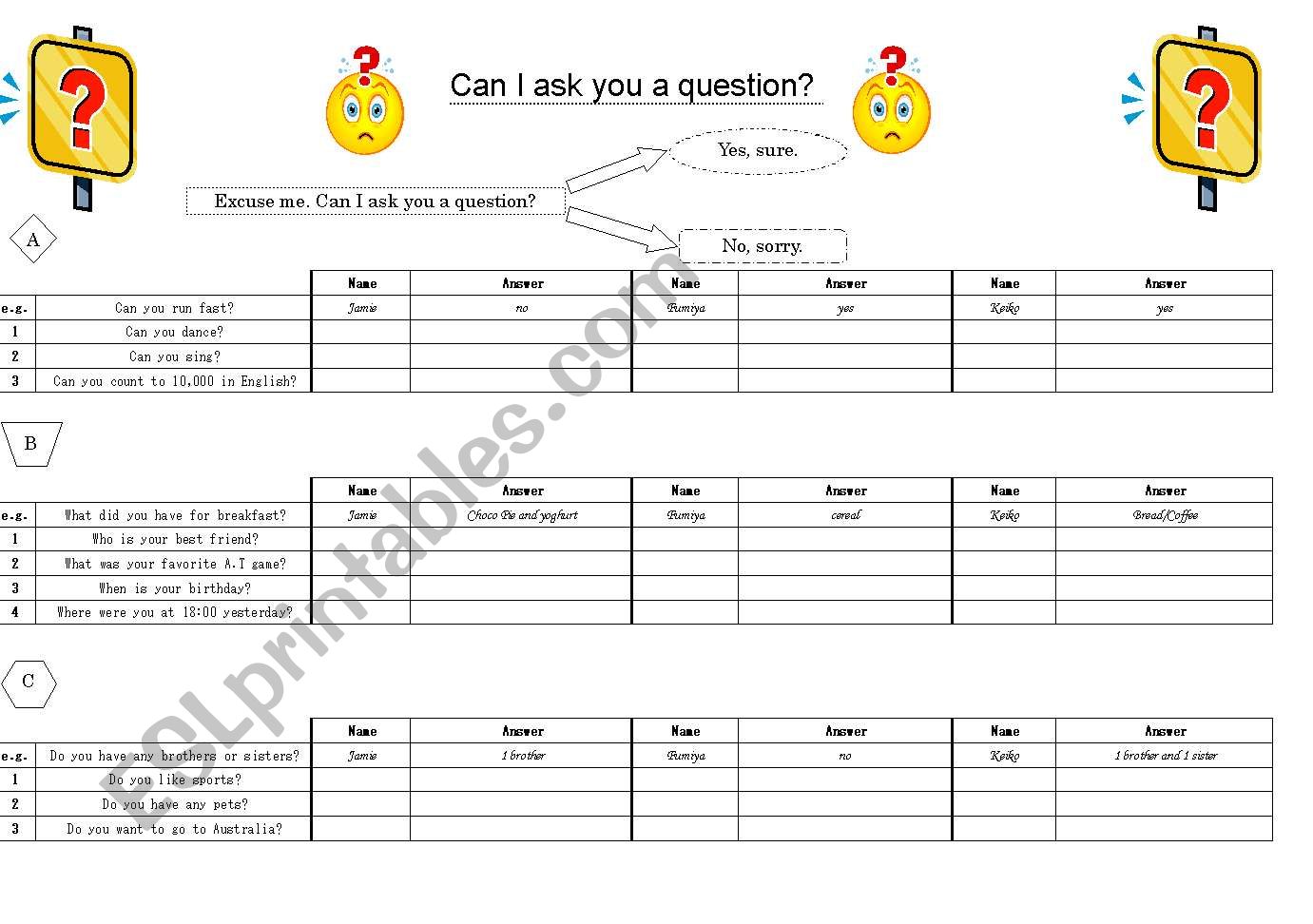Can I ask you a question? worksheet