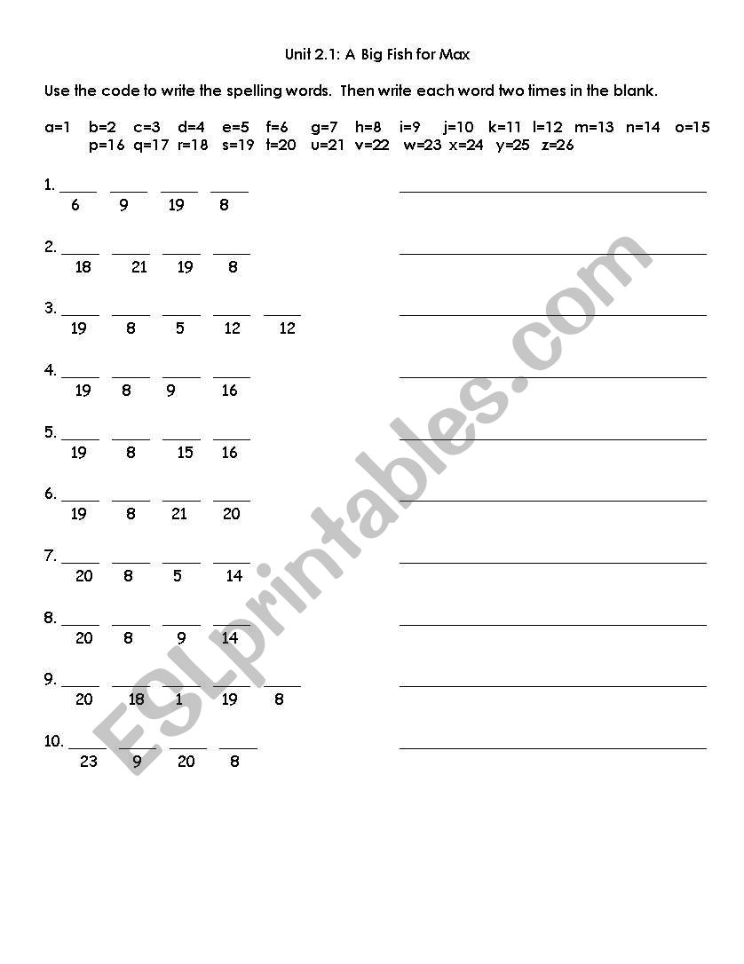 Big Fish for Max ABC Code worksheet