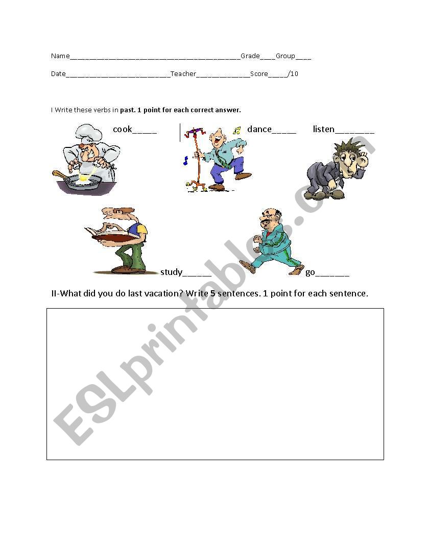 simple past exam worksheet