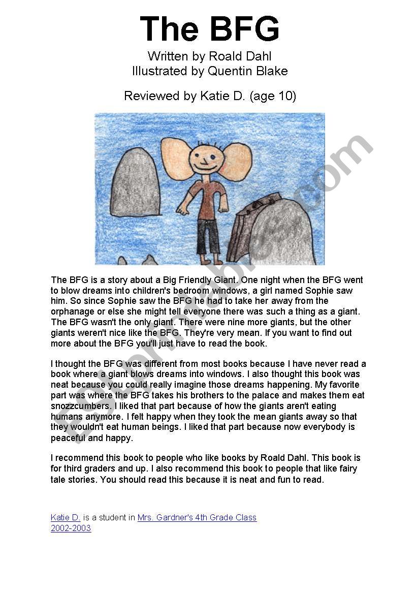 The BFG Sample Book Report worksheet