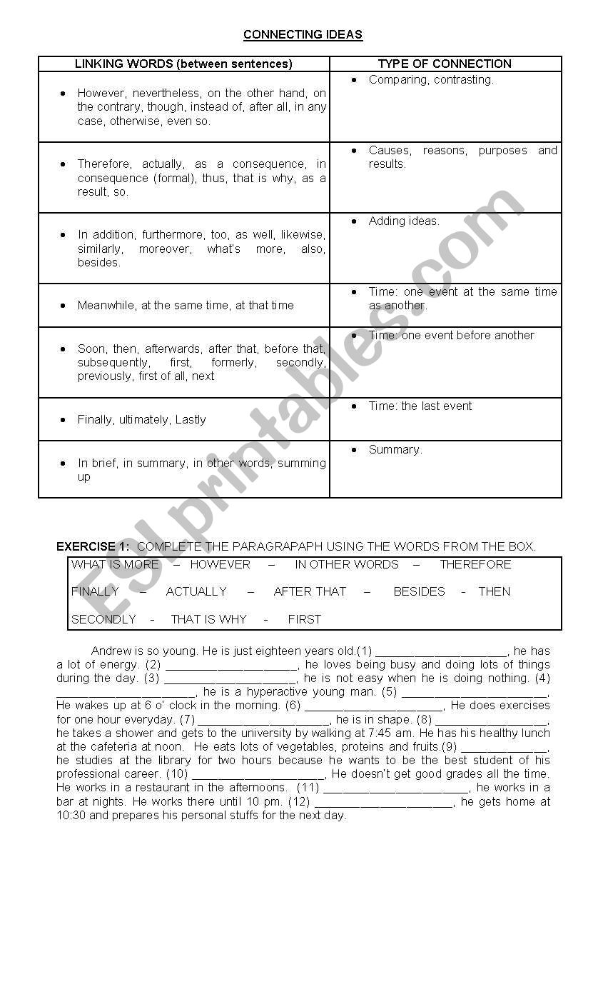 Linking Words worksheet