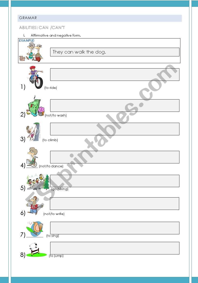 ABILITIES: CAN & CANT worksheet