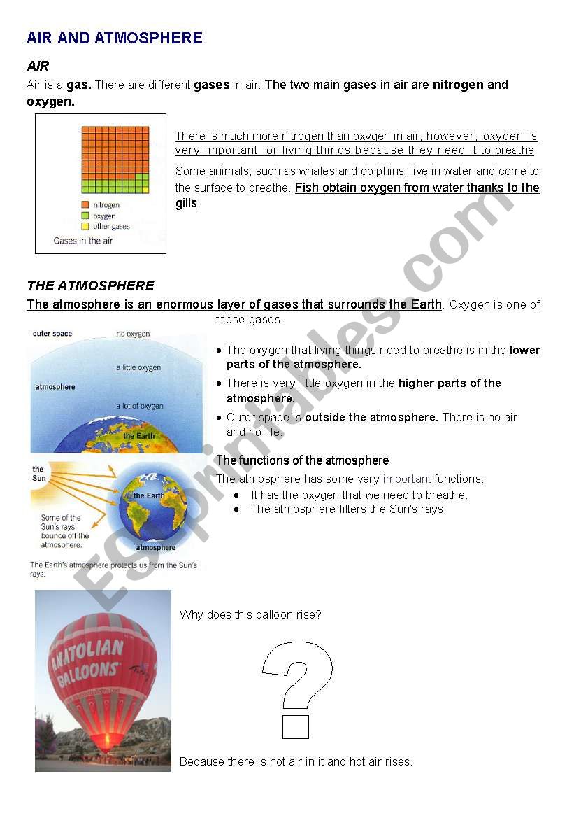 AIR AND ATMOSPHERE worksheet