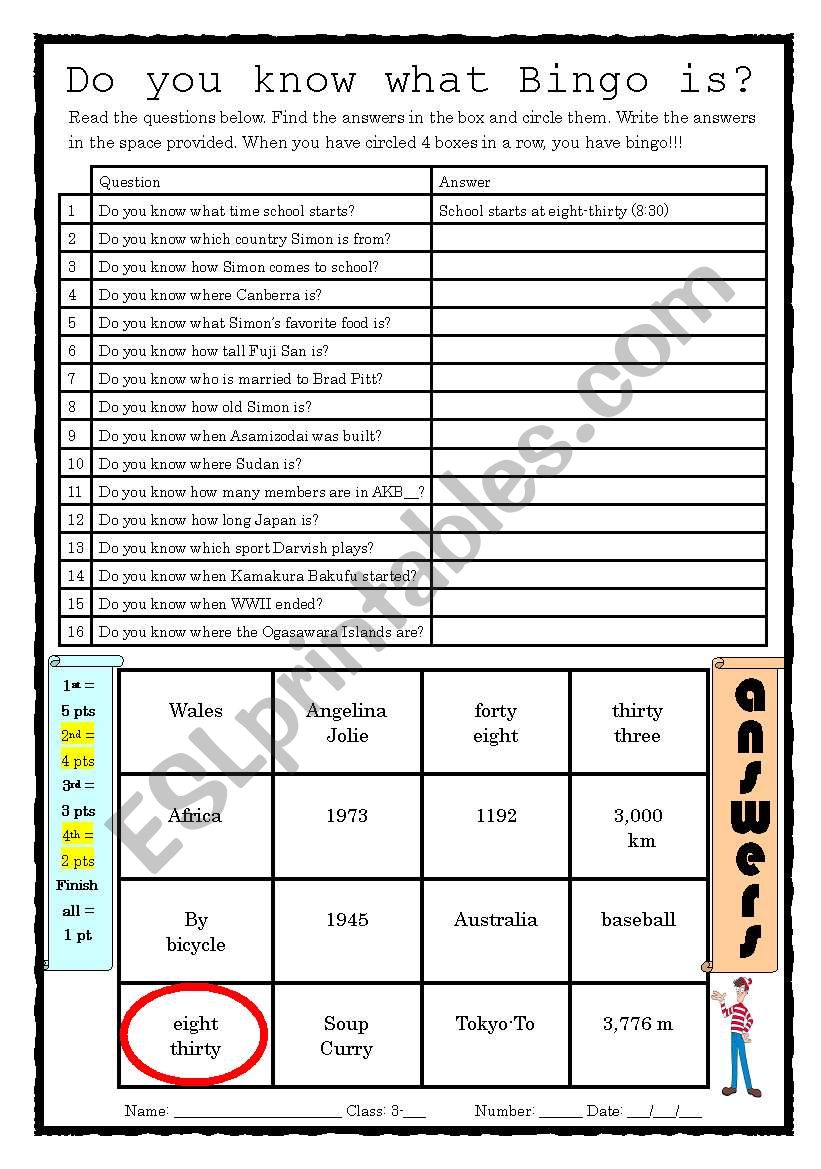 Do you know what Bingo is? worksheet