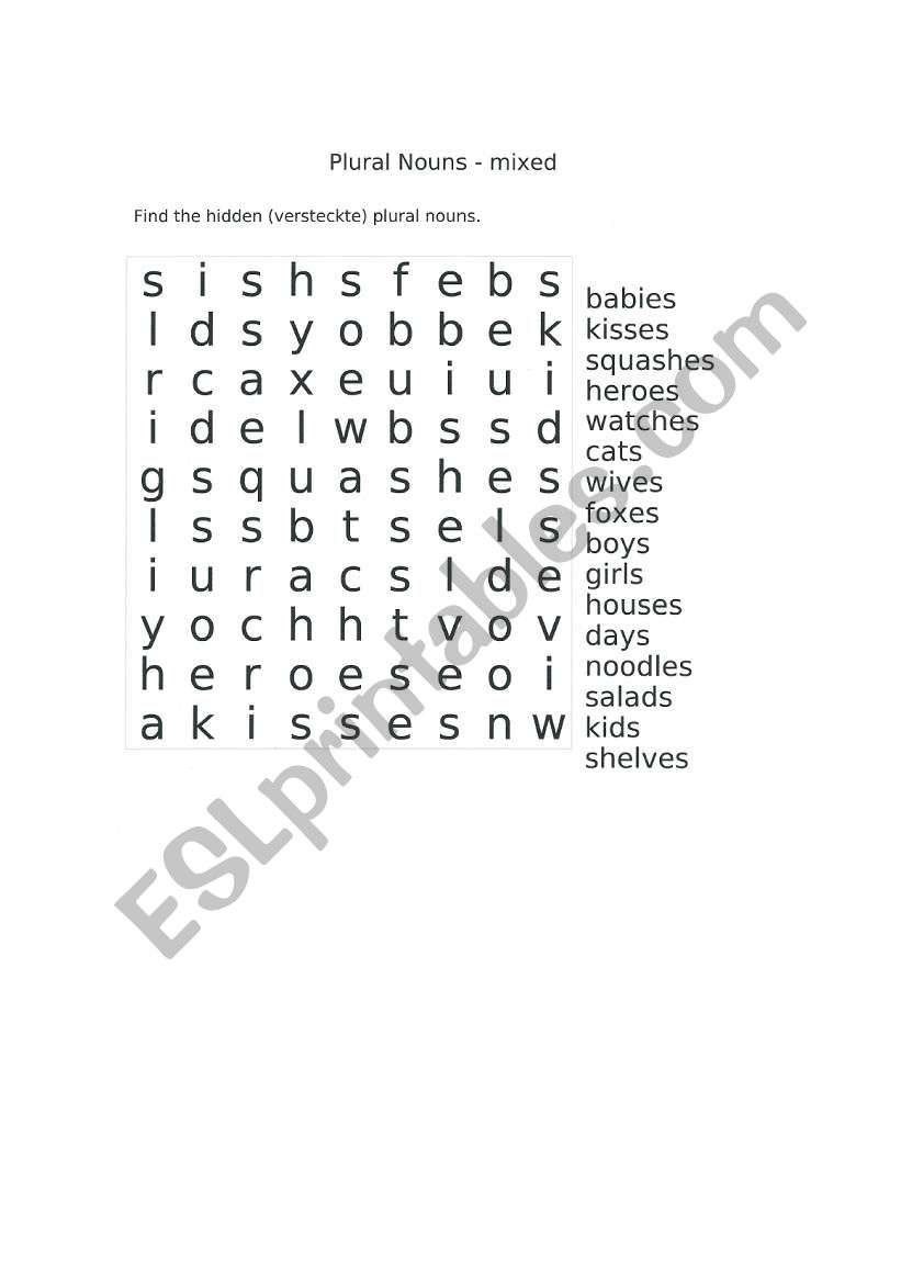 Crosswords plural nouns worksheet