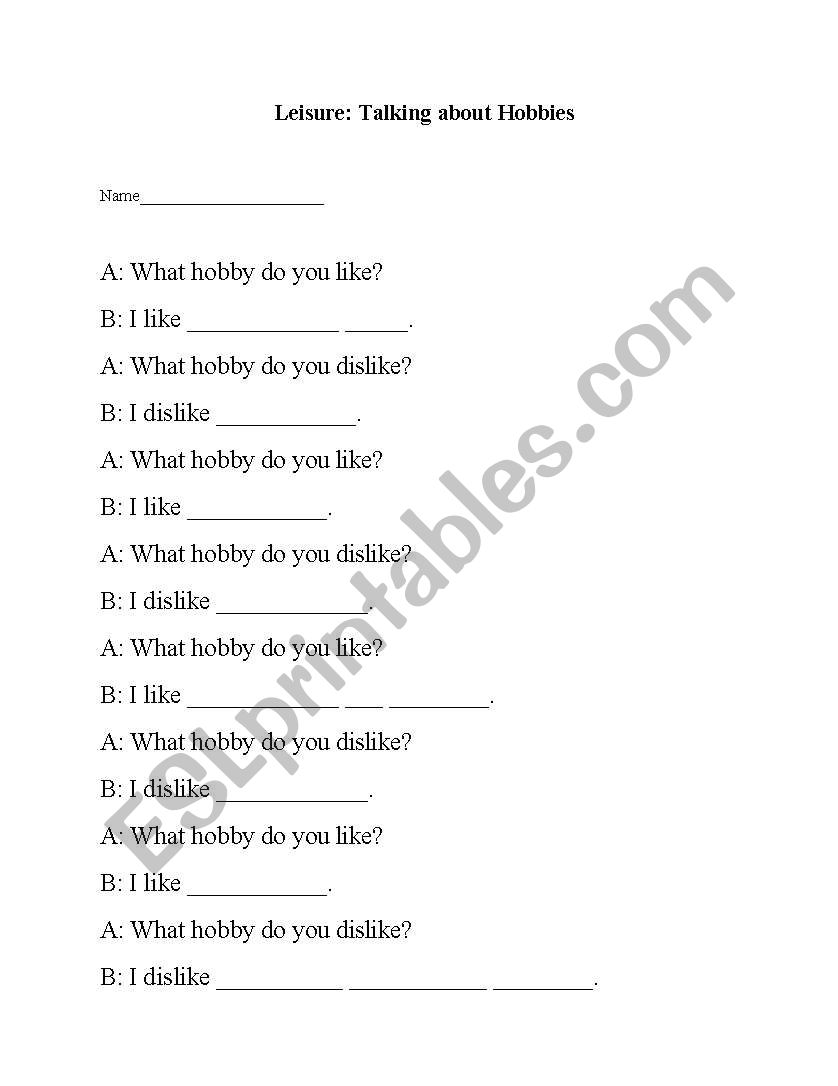 Hobby Listening Activity worksheet