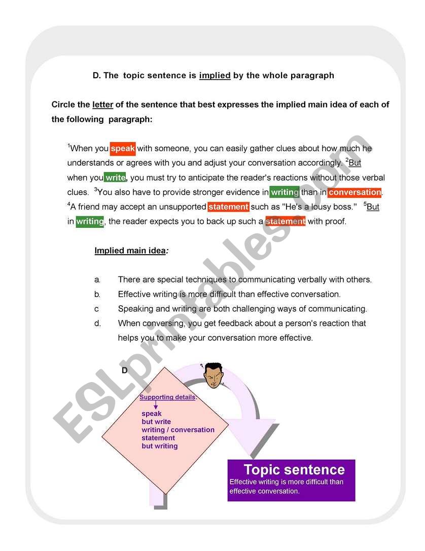 Finding the main idea of the paragraph - ESL worksheet by Raroman