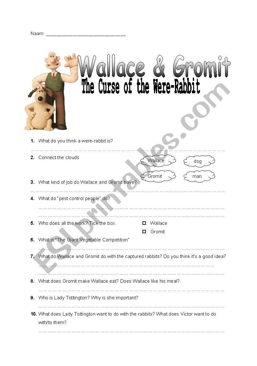 Wallace and Gromit and the curse of the Were-Rabbit worksheet