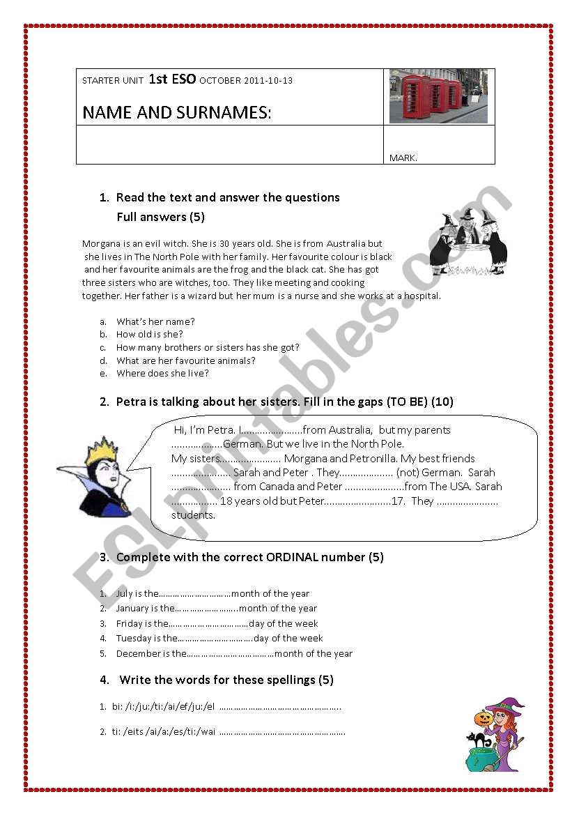 elementary test : starter unit 1st ESO