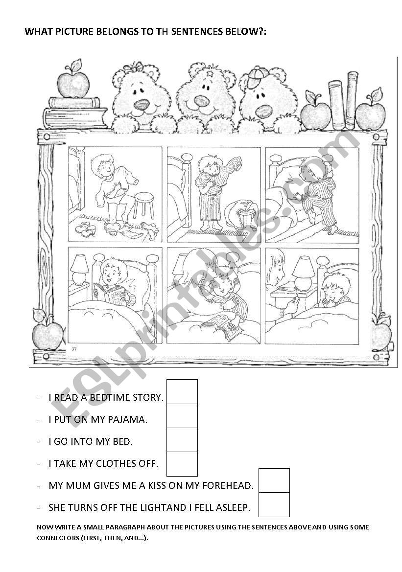 PICTURES GOING TO SLEEP worksheet