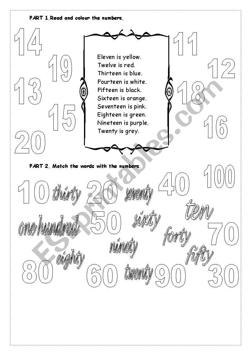 numbers worksheet