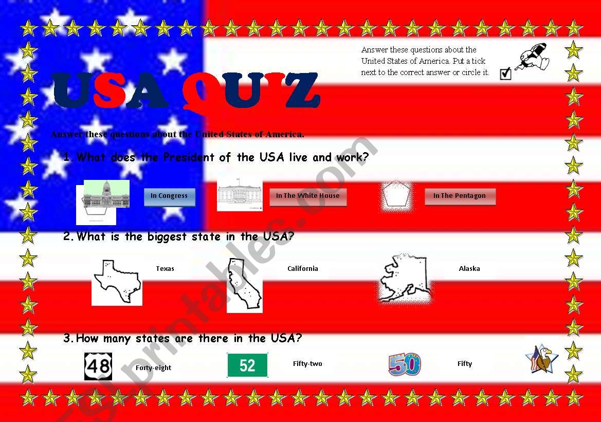USA QUIZ. 3pages.Editable worksheet