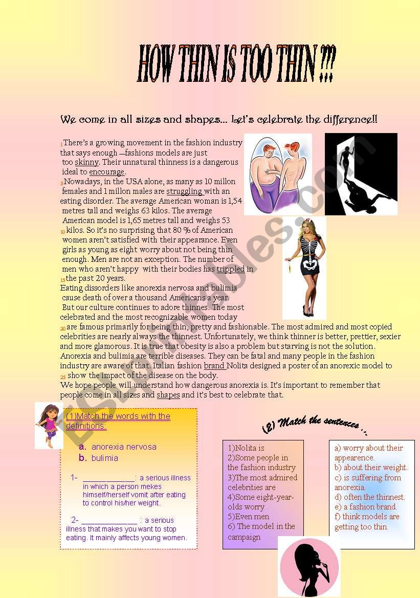 READING AND COMPREHENSION (anorexia and bulimia)