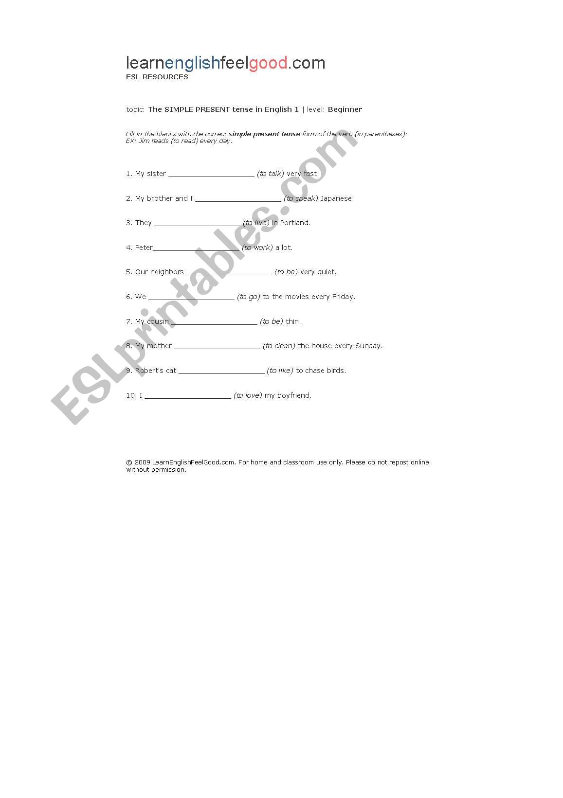 simple present worksheet