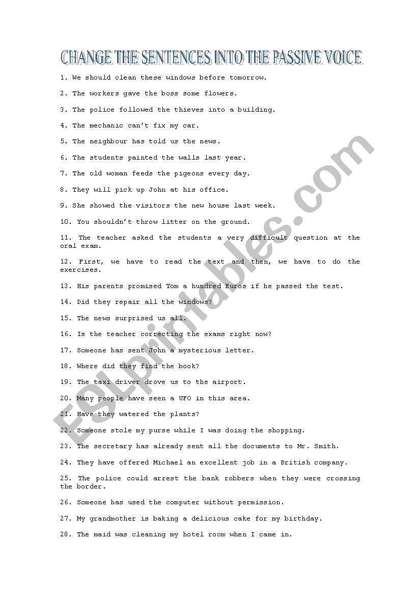 Passive Voice exercises worksheet