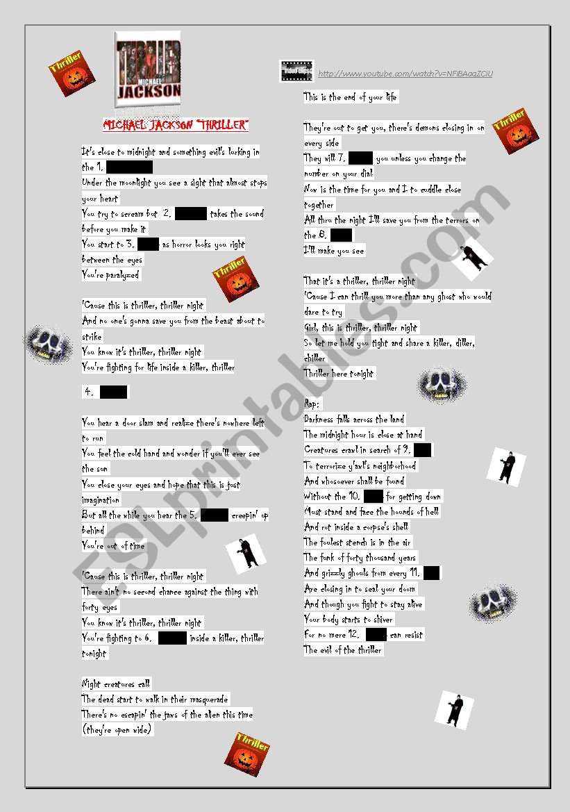 THRILLER by Michael Jackson worksheet