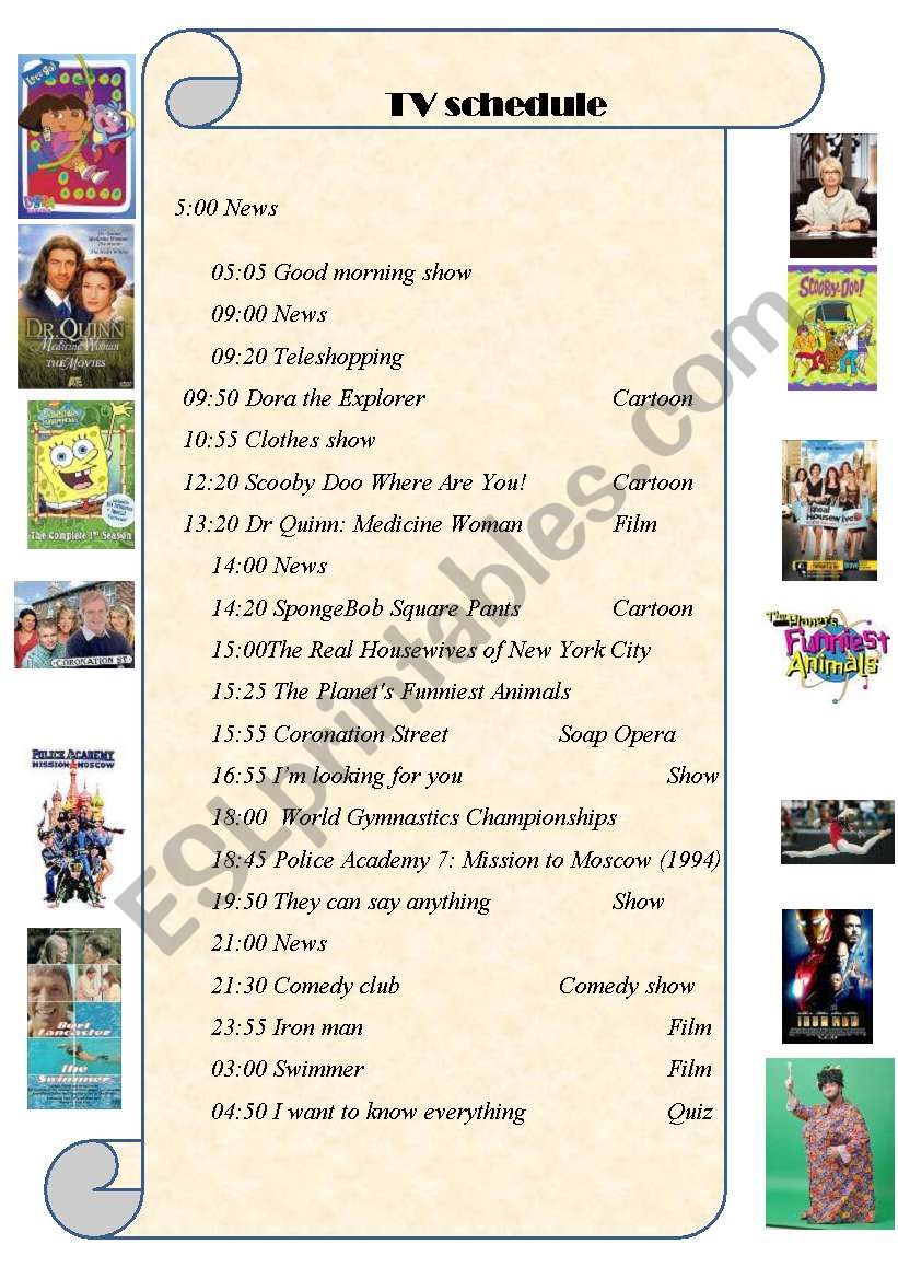 TV schedule worksheet