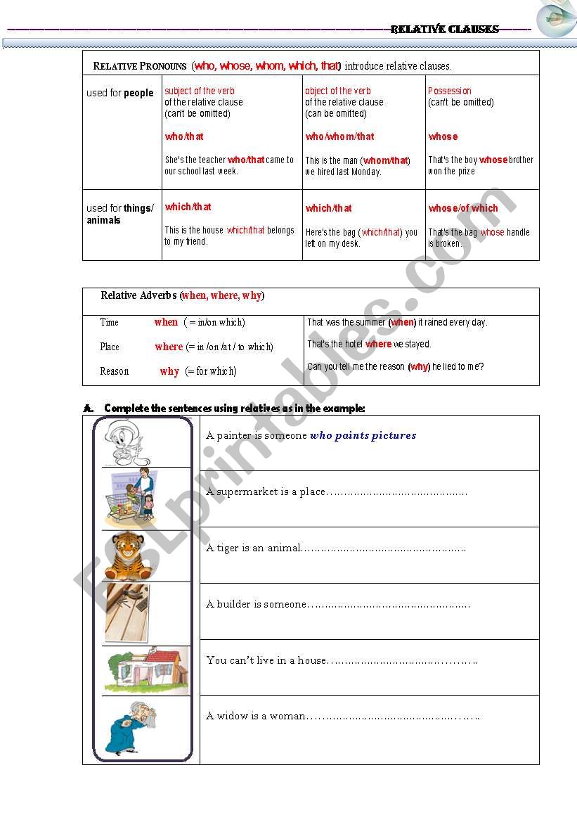 RELATIVE CLAUSES worksheet