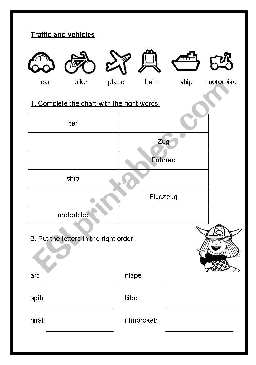 vehicles worksheet