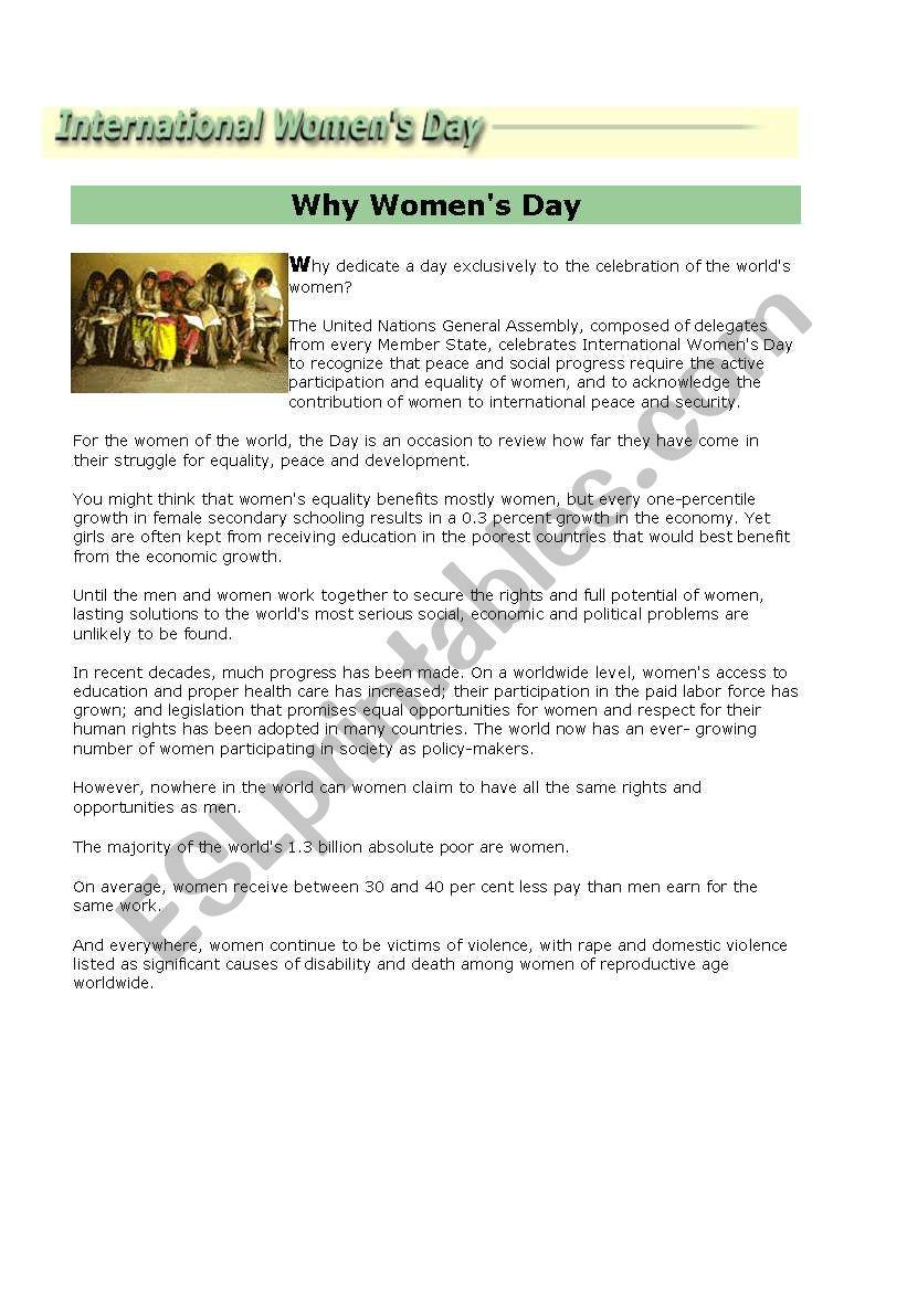 International Womens Day worksheet