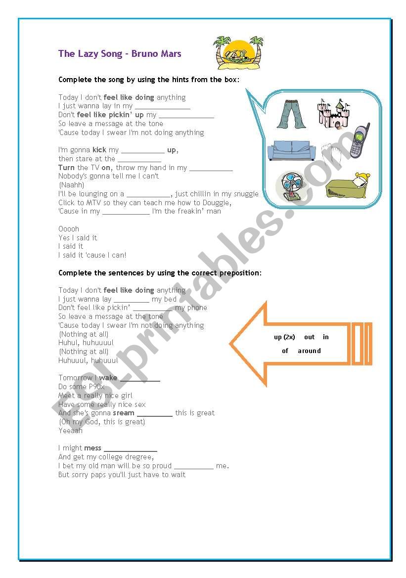 The Lazy Song worksheet