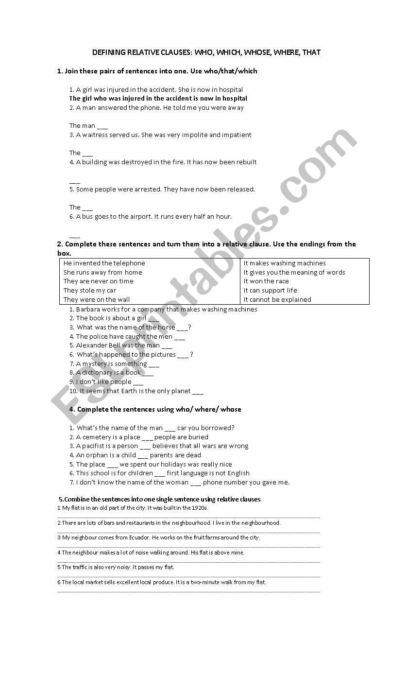 Relative Clauses worksheet