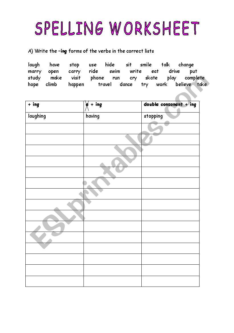 spelling worksheet worksheet