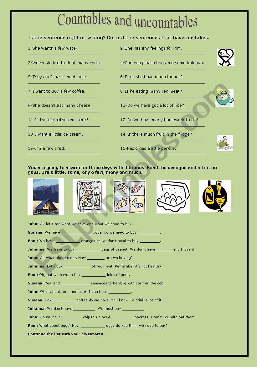 Countables and Uncountables worksheet