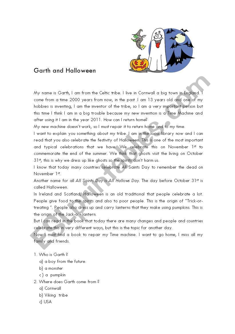 Garth and Halloween  worksheet