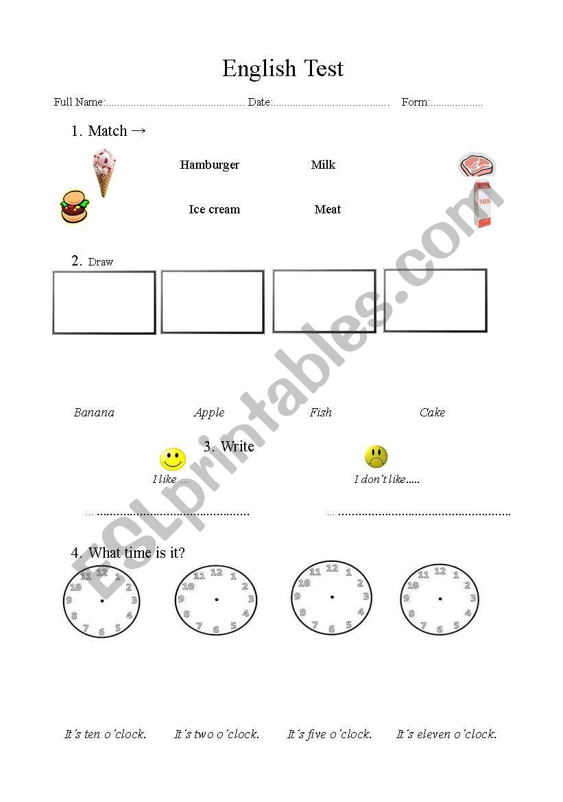 Primary School Test worksheet