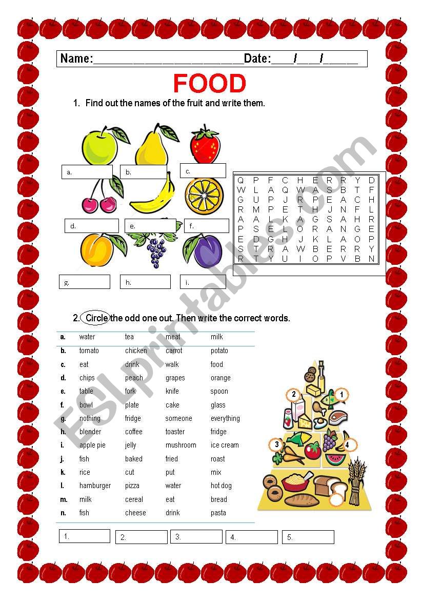 Food worksheet