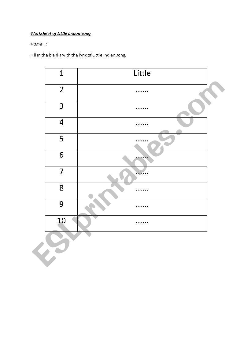 little indian worksheet worksheet