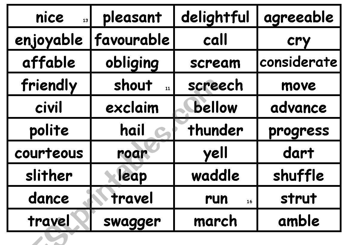 Synonyme worksheet