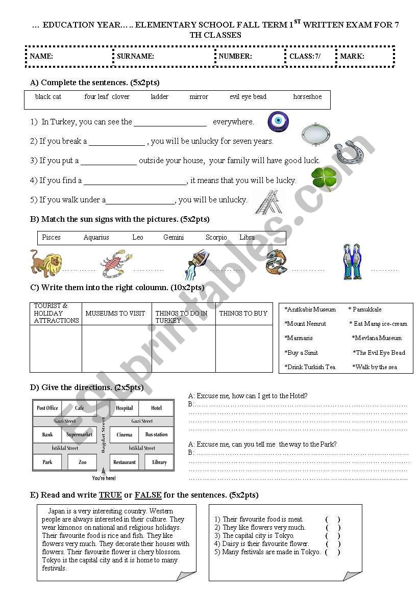 1st term 7th classes 1st exam page1