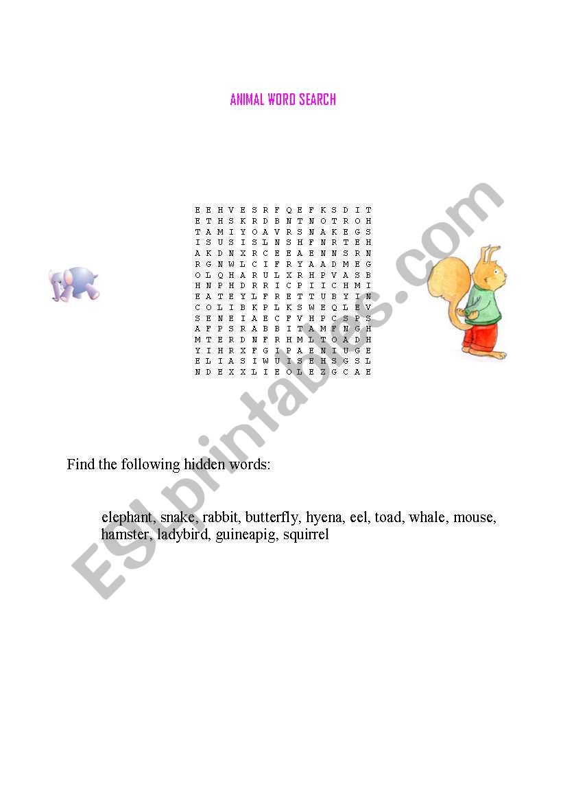 ANIMAL WORD SEARCH worksheet