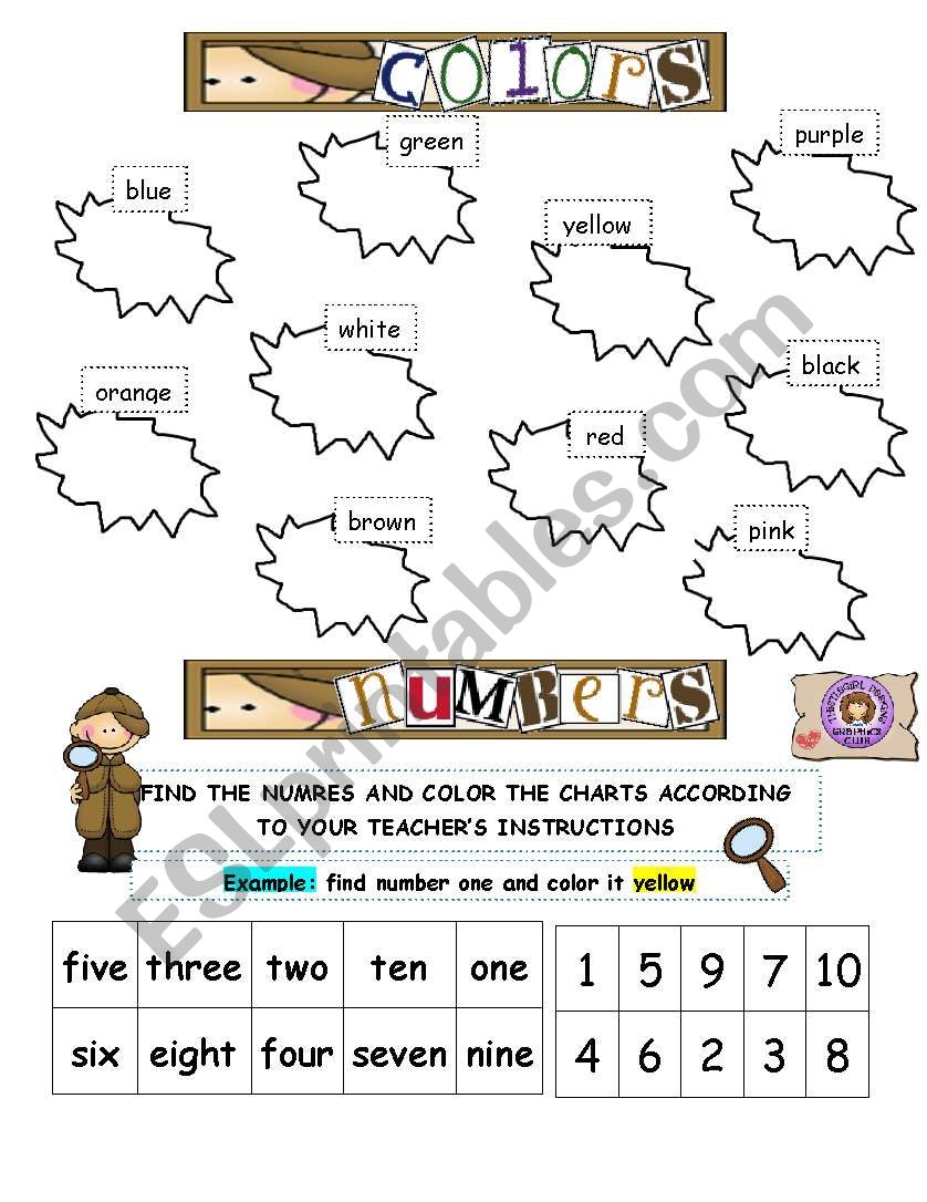 COLORS AND NUMBERS 1-10 worksheet