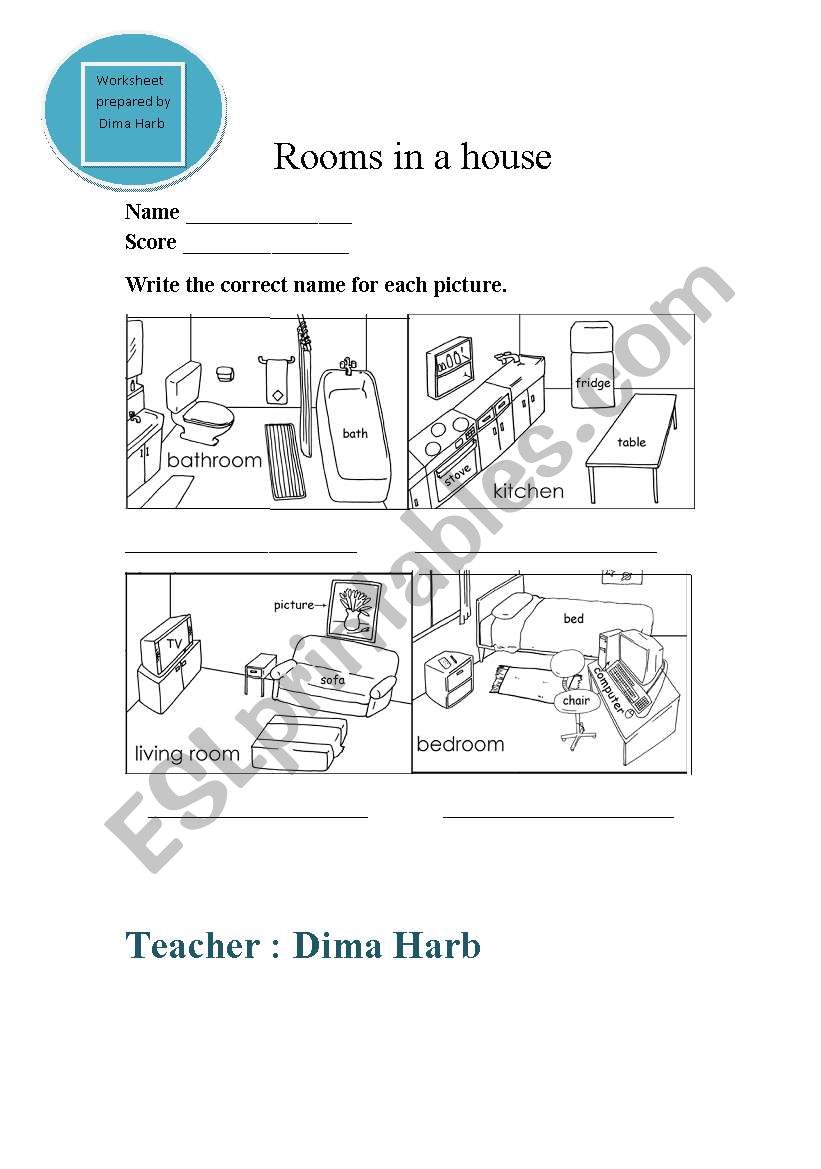 Rooms in a house worksheet