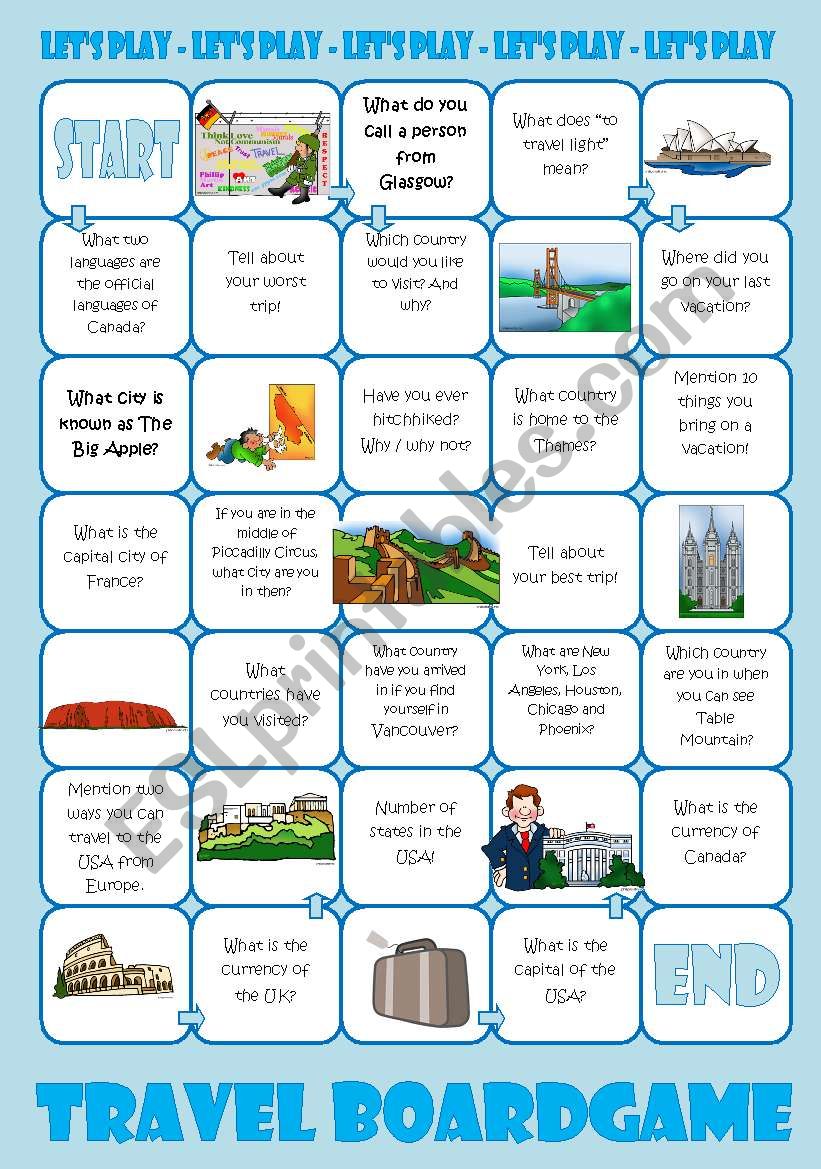 Travel Board Game worksheet