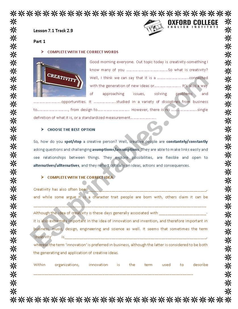 LANGUAGE LEADER UNIT 7- 2.9- CREATIVITY LECTURE