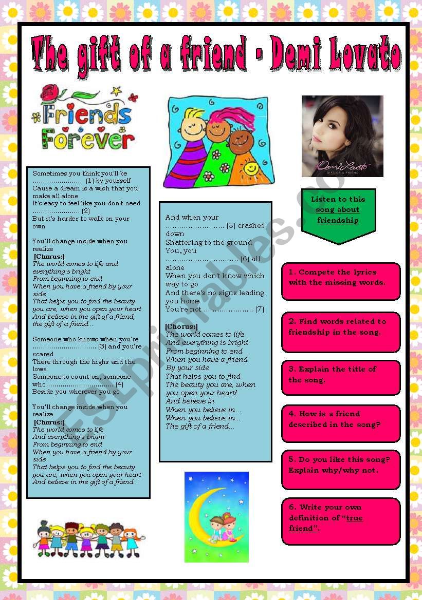 The gift of a friend  worksheet