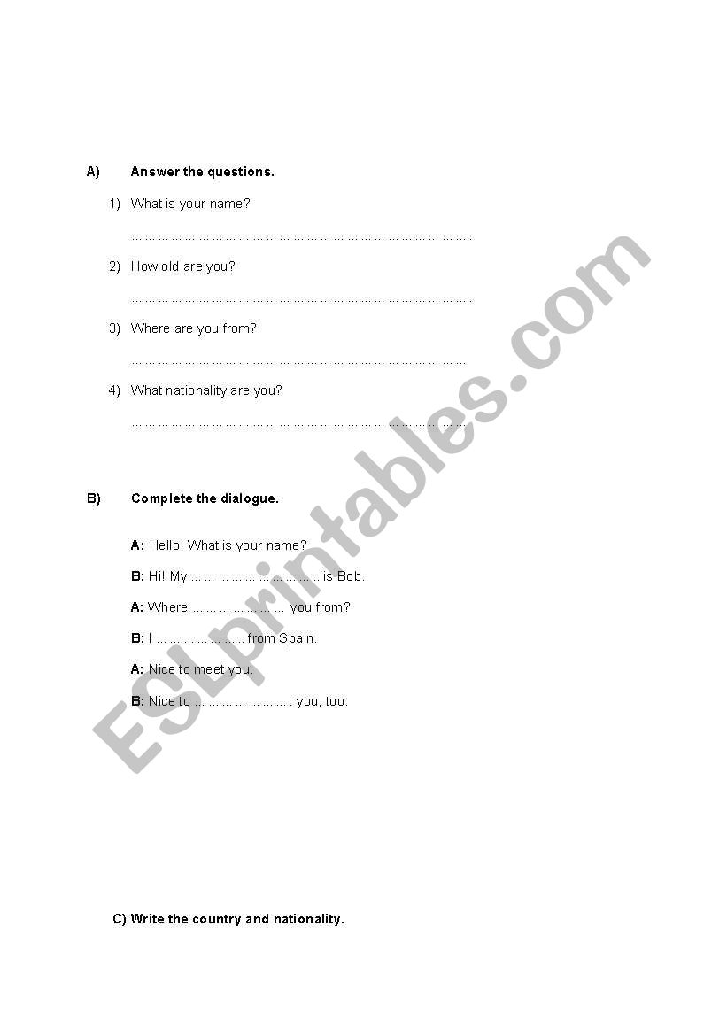Introducing Myself worksheet