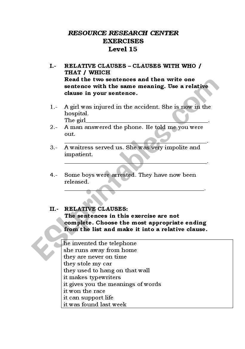 RELATIVE CLAUSES, LINKERS  worksheet