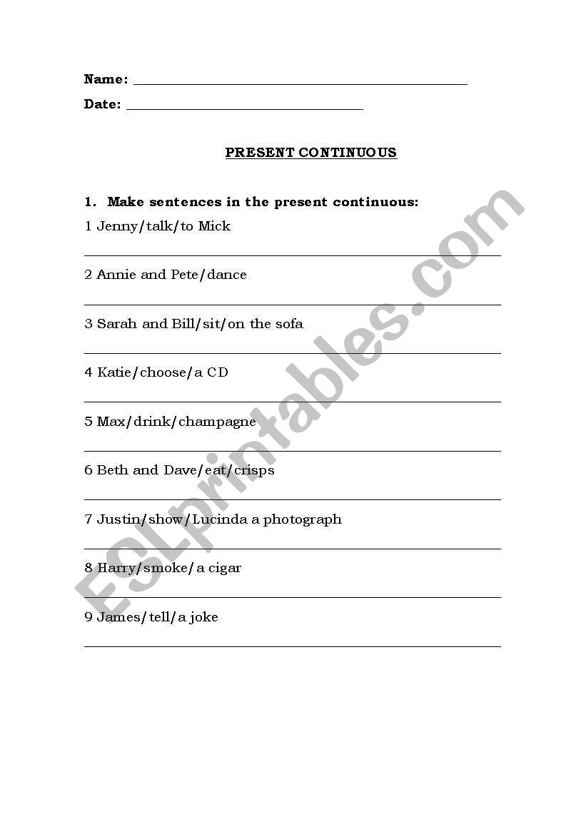 Present continuous practice worksheet