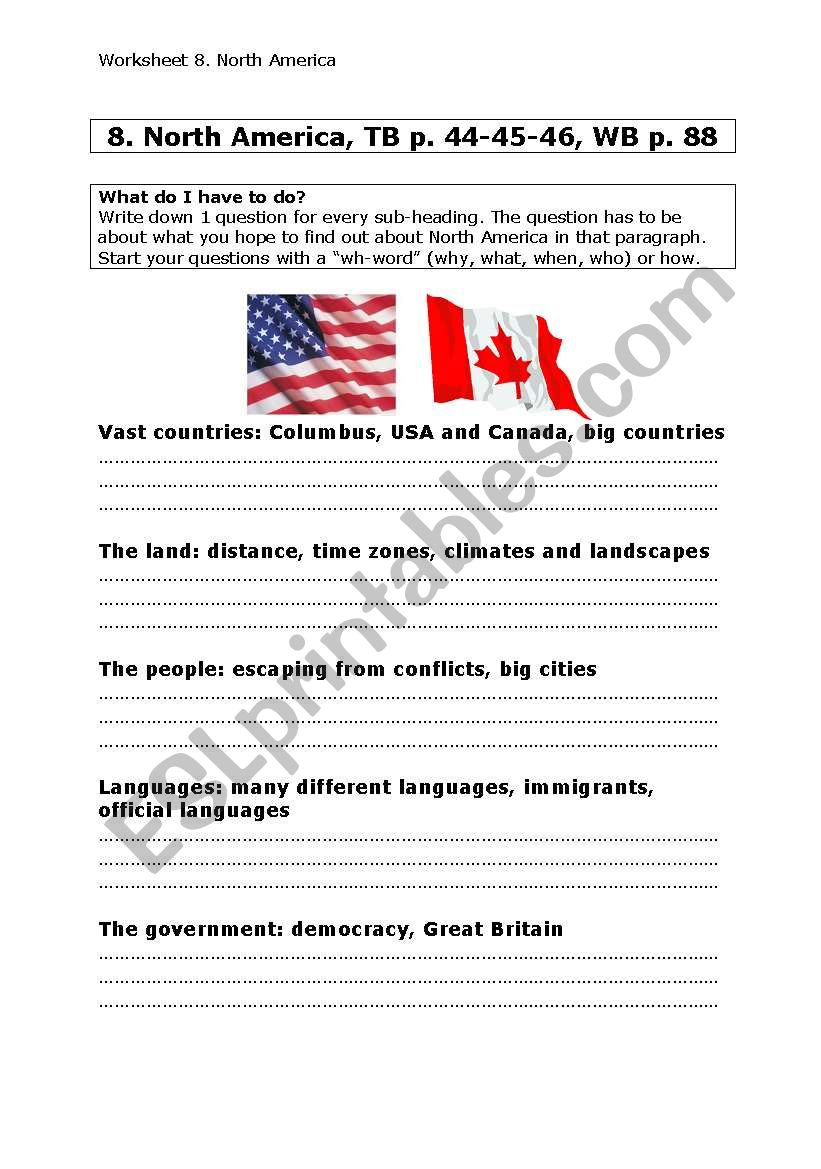 worksheet north america worksheet