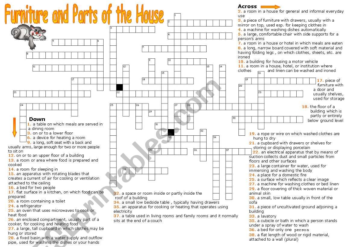 Furniture and Parts of the House - Crossword Puzzle