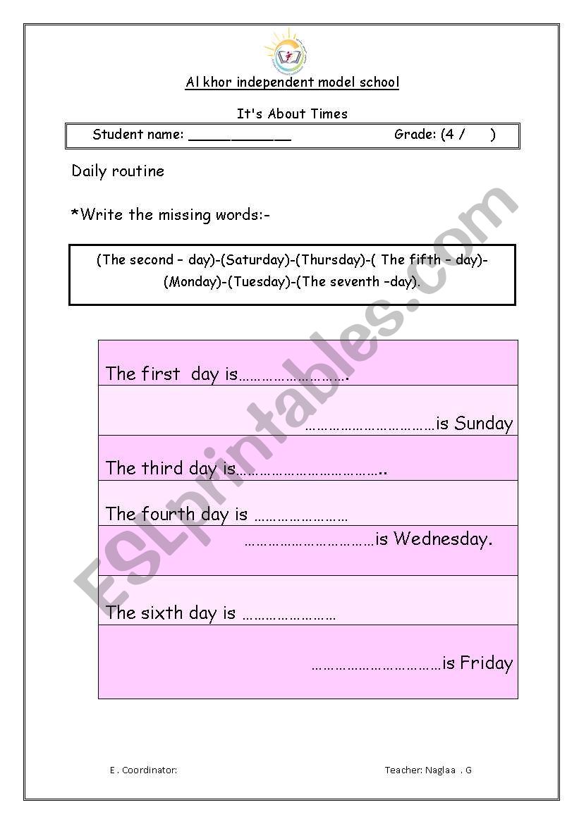 daily routin worksheet